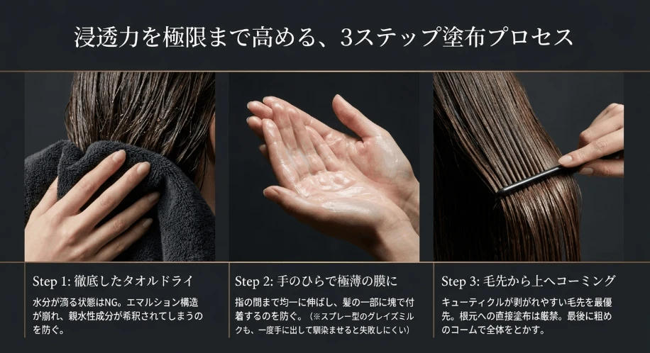 浸透力を引き出す毛先中心の正しい塗布手順