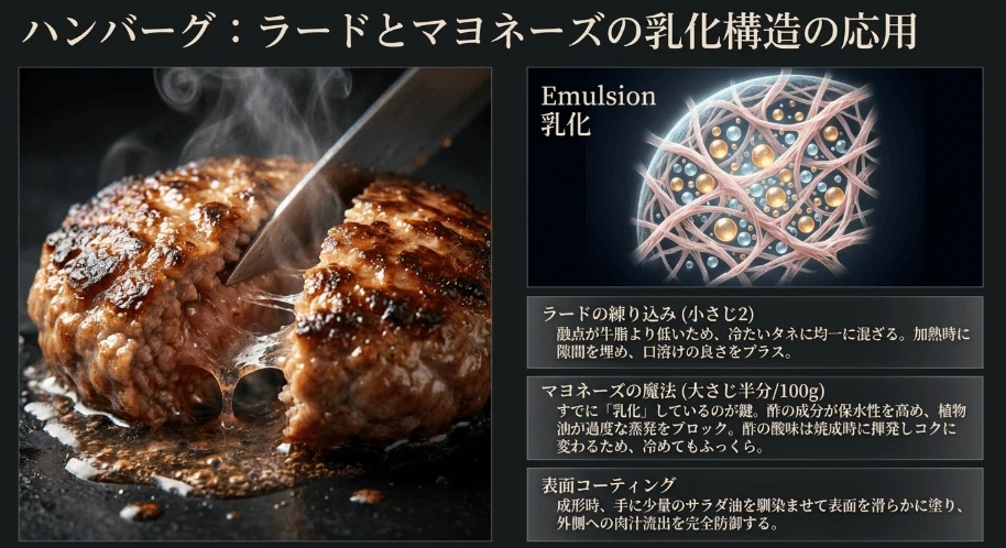 ハンバーグのジューシーさを保つラードの練り込み