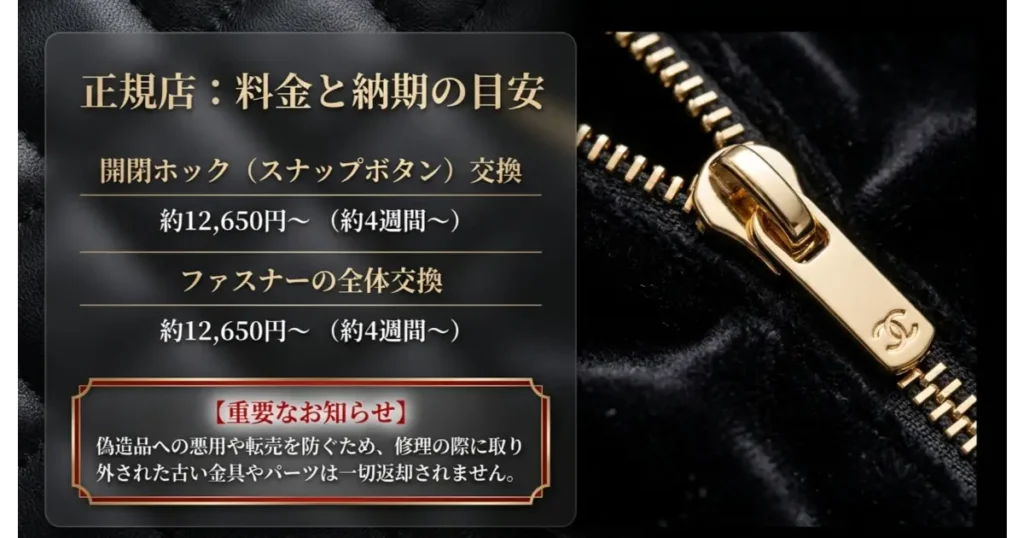 ホックやファスナーの交換費用