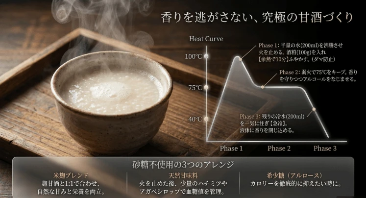 砂糖不使用で楽しむ甘酒の構築