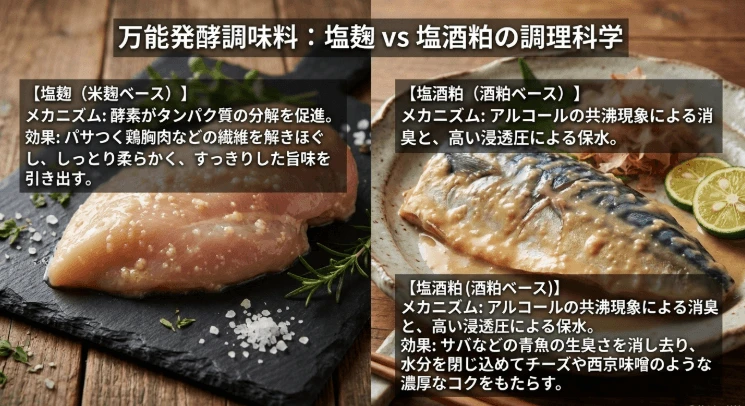 塩麹と塩酒粕（麹漬けvs酒粕漬け）の物理的・化学的作用