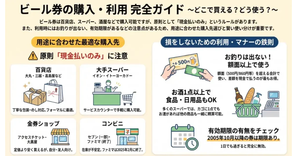 ビール券の購入先(百貨店・スーパー・コンビニ)と利用マナーの完全ガイド図解