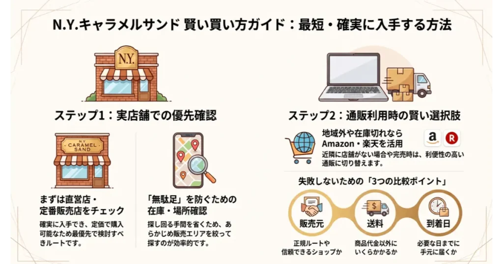 N.Y.キャラメルサンドの賢い買い方ガイド(実店舗の確認手順と通販利用時の比較ポイント)