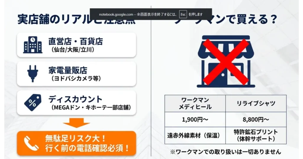 リライブシャツの実店舗購入時の注意点とワークマン製品(メディヒール)との違い