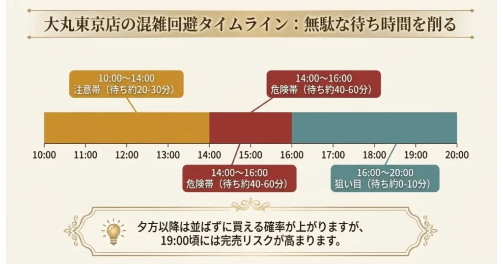 大丸東京店におけるN.Y.キャラメルサンドの混雑回避タイムラインと狙い目の時間帯