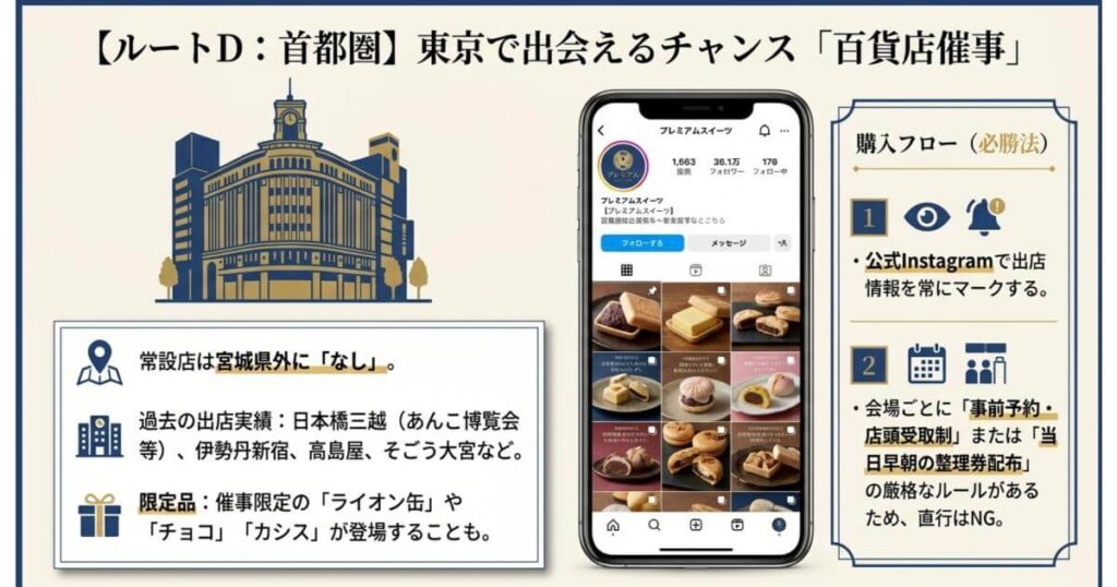 シーラカンスモナカを東京など首都圏の百貨店催事で購入する手順とルールの解説図