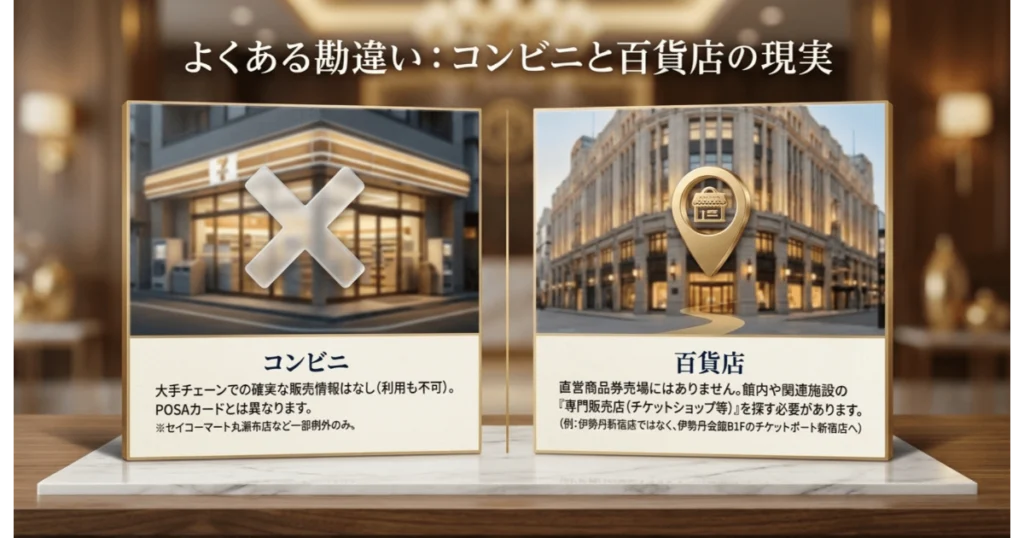 JCBギフトカードのコンビニ販売状況と百貨店での購入時の注意点(よくある勘違いの解説)