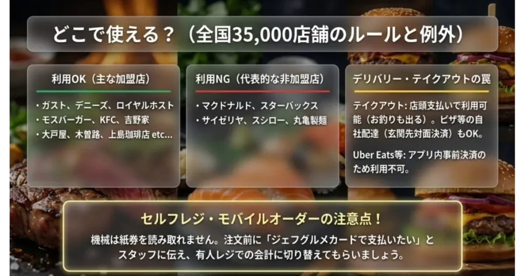 ジェフグルメカードが使える加盟店舗と使えない店・セルフレジの注意点一覧