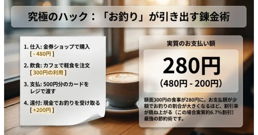 ジェフグルメカードでお釣りをもらい実質割引率を最大化する節約術の仕組み