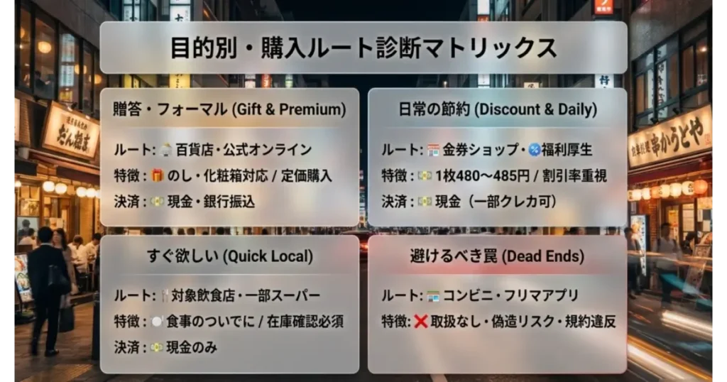 ジェフグルメカードはどこで買えるかをまとめた目的別購入ルート診断マトリックス