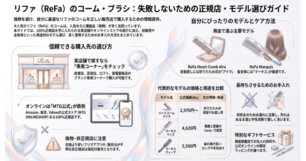 リファのコームとブラシの正規販売店とモデル選びをまとめた購入ガイド図解