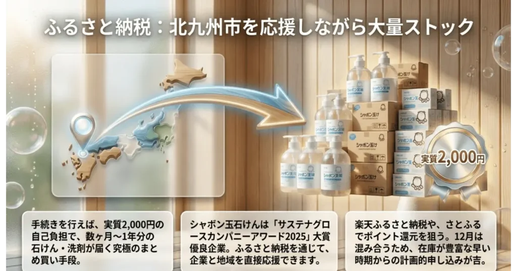 北九州市のふるさと納税で実質2,000円で大量確保できるシャボン玉石けんの返礼品セット