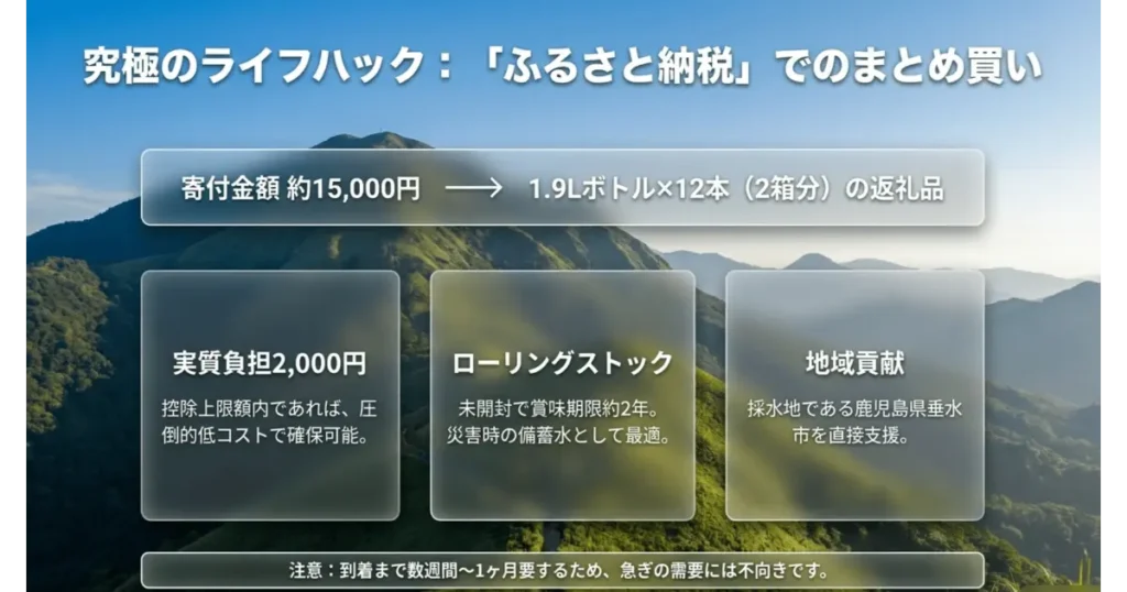 鹿児島県垂水市の楽天ふるさと納税で温泉水99を実質2000円・備蓄用ローリングストックとして手に入れる方法