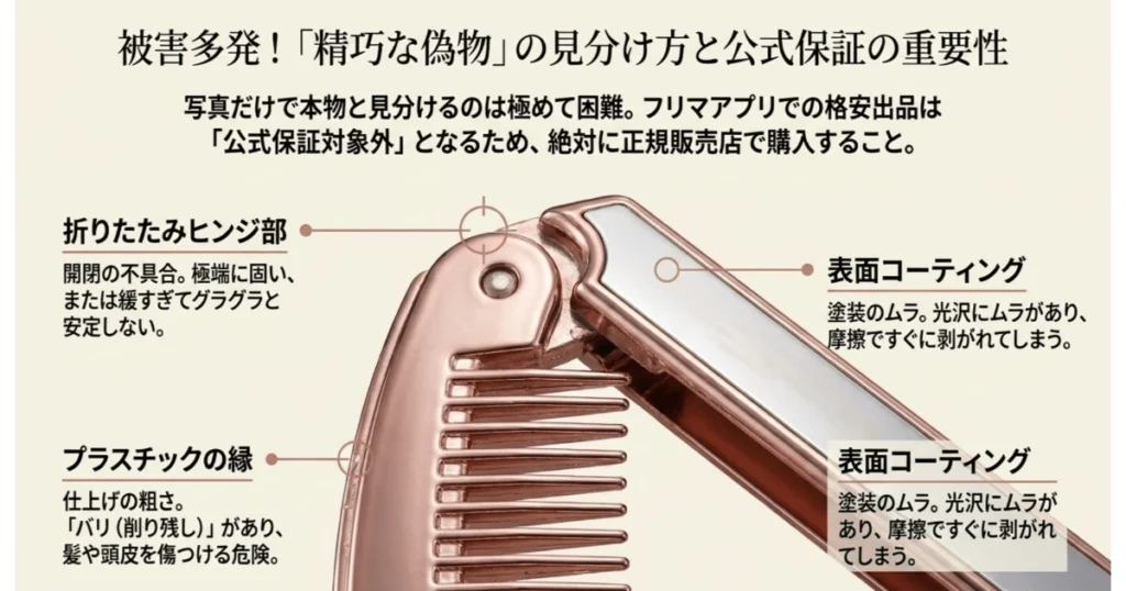 リファのコームの精巧な偽物を見分けるヒンジや塗装のチェックポイント