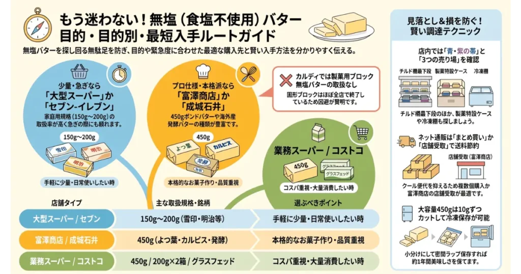 業務スーパーとコストコの冷凍売り場にある大容量無塩バター(グラスフェッド・明治200gセット)