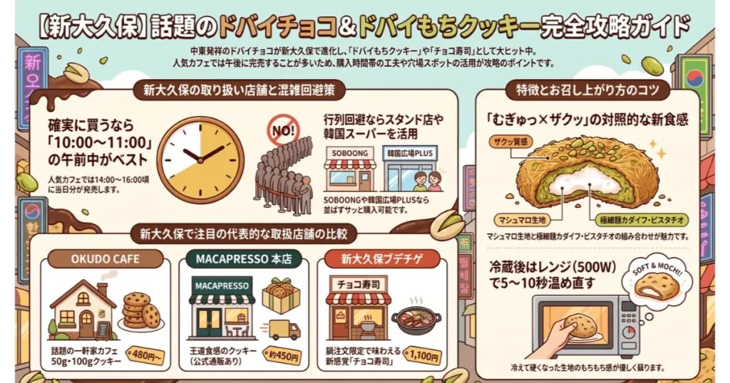 新大久保のドバイチョコとドバイもちクッキーの店舗比較や購入攻略法をまとめた完全ガイド図解