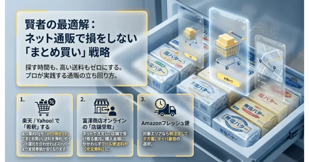 :無塩バターをネット通販でお得に買う方法(楽天でのまとめ買い・富澤商店の店舗受取・Amazonフレッシュ)