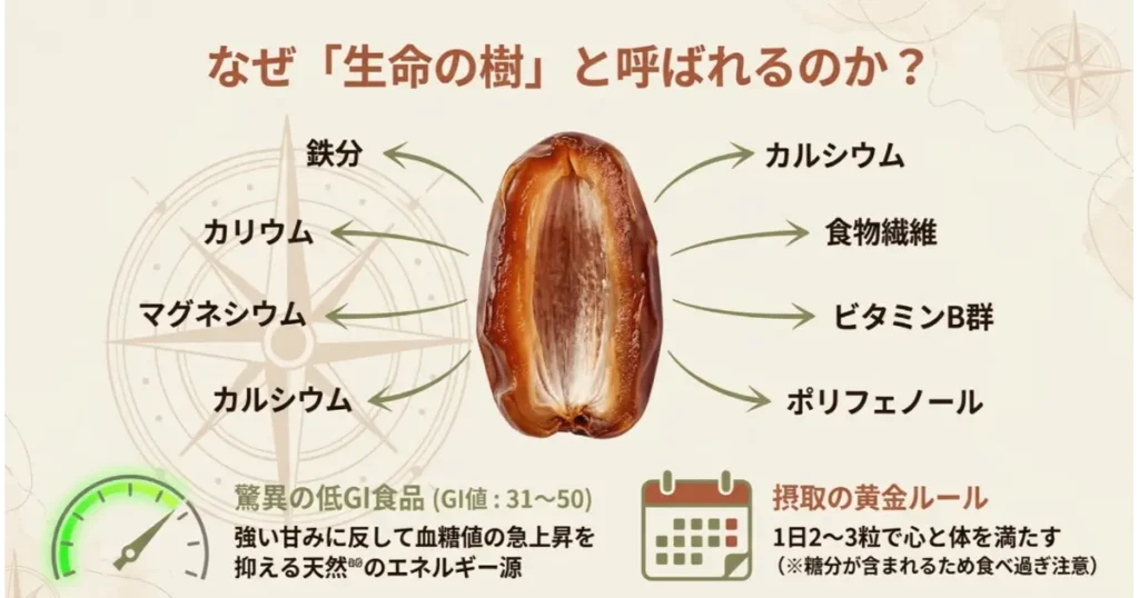 「生命の樹」と呼ばれるデーツの豊富な栄養素と健康効果
