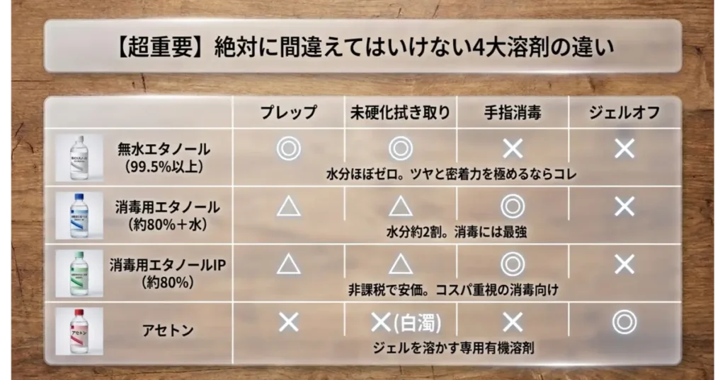 無水エタノールでジェルオフができない理由とアセトンがジェル樹脂を溶かす仕組みの図解