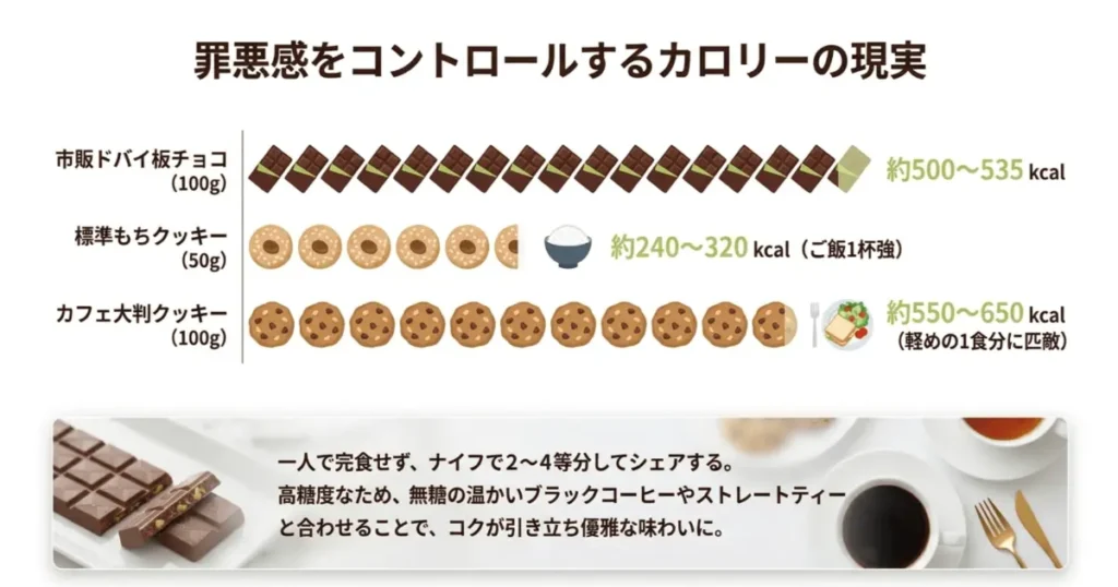 ドバイ板チョコとドバイもちクッキーのカロリー比較チャート